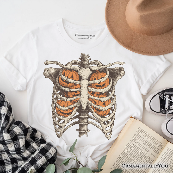 Ribcage Pumpkins T-Shirt, Retro Skeleton Halloween Tee for Spooky Season