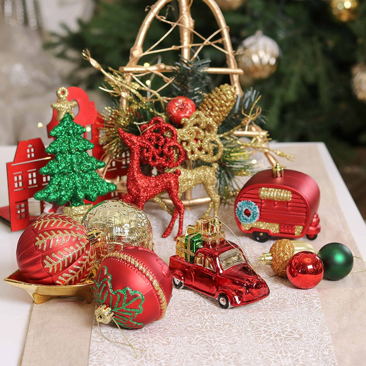 Rustic Christmas Adventure Ornament Bauble 60 Piece Set, Camping Truck, Acorns, Woods Theme Ornament Bundle OrnamentallyYou