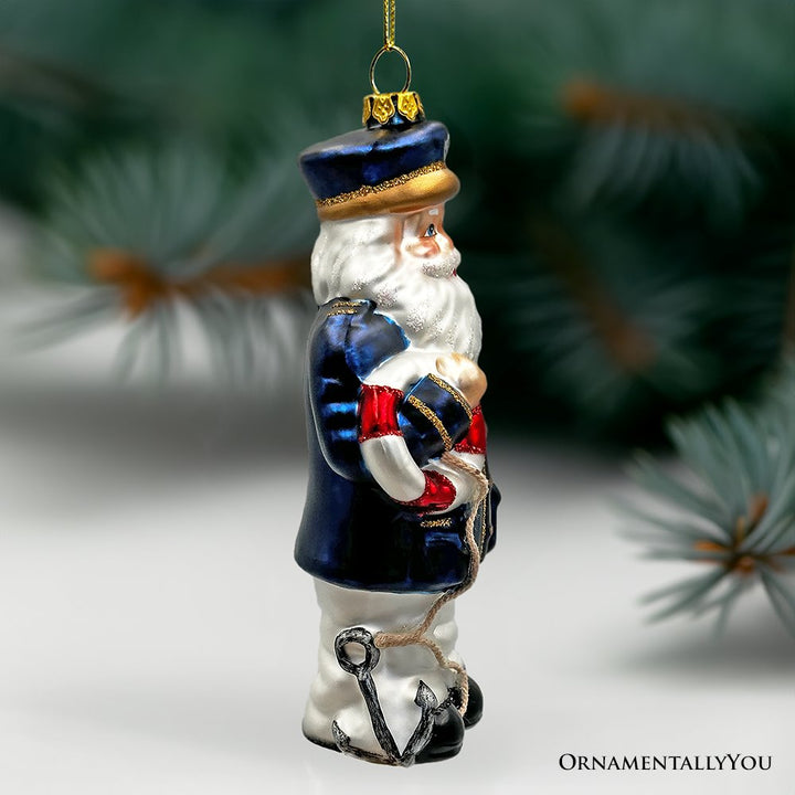(Pre-Order) Santa the Ship Captain Glass Ornament, Gift for Boat Commander of the Seas Glass Ornament OrnamentallyYou