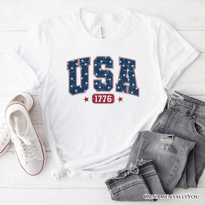 USA 1776 Stars T-Shirt, Bold Patriotic Tee for Independence Day T-Shirts OrnamentallyYou White XS