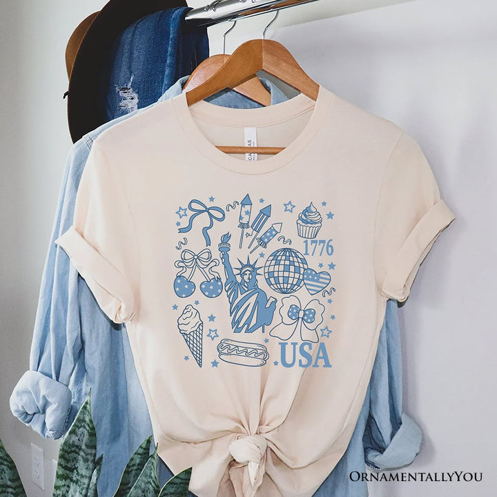 USA Liberty Retro Coquette T-Shirt, 1776 Patriotic 4th of July Tee T-Shirts OrnamentallyYou Natural XS