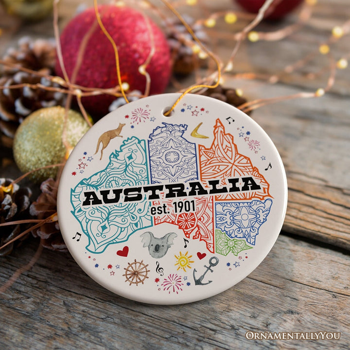 Vibrantly Unique and Stylish Australia Continent Map Ornament, Christmas Souvenir Ceramic Ornament OrnamentallyYou 