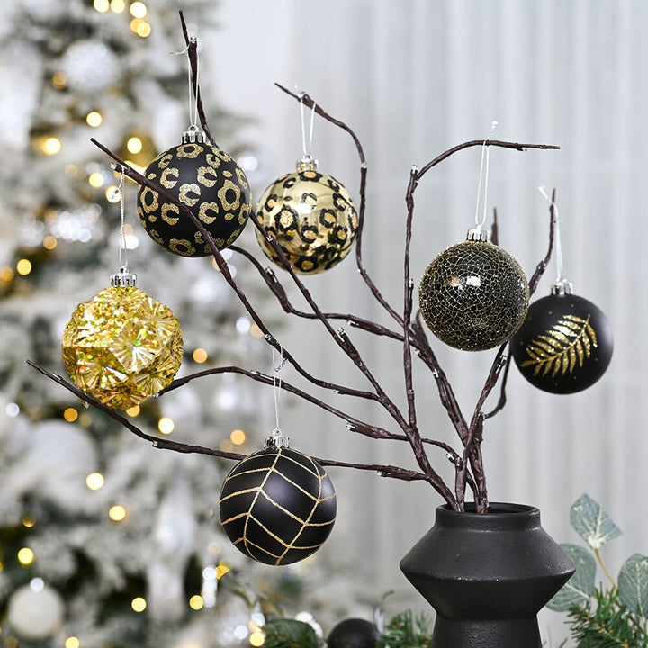 Vogue Black and Gold Ornament Set, Stylish Tree Set of 16 Glittery Baubles Ornament Bundle OrnamentallyYou