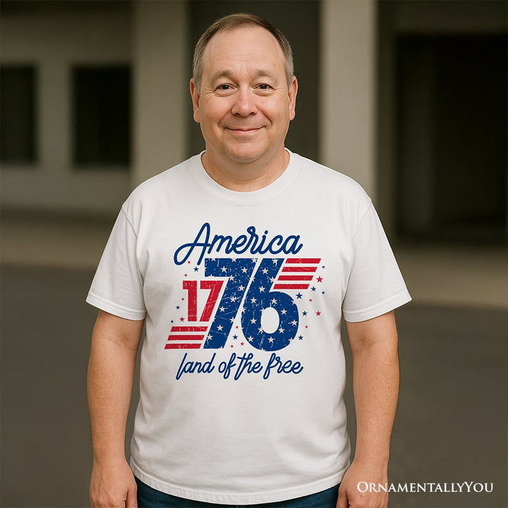 America 1776 Land of the Free T-Shirt, Vintage 4th of July Tee T-Shirts OrnamentallyYou