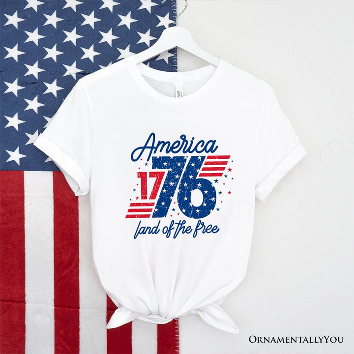America 1776 Land of the Free T-Shirt, Vintage 4th of July Tee T-Shirts OrnamentallyYou White XS