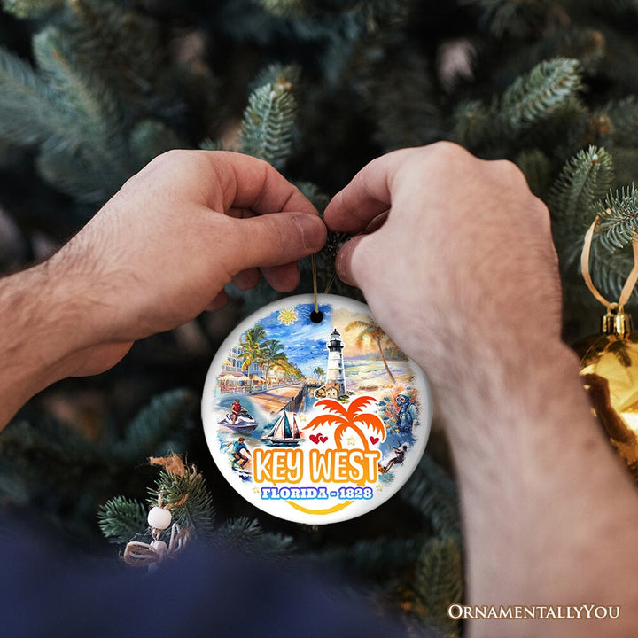 Artistic Key West Ceramic Ornament, Tropical Florida Vacation and Beach Paradise Christmas Souvenir Ceramic Ornament OrnamentallyYou