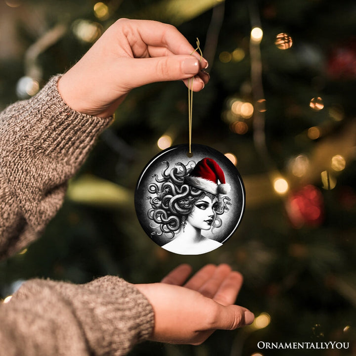 Bewitching Medusa with Santa Hat Ornament, Alluring Christmas Decoration for Halloween Tree Keepsake Ceramic Ornament OrnamentallyYou