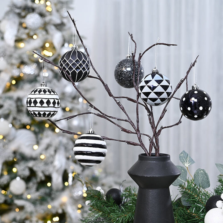 Black and White Monochrome Christmas Bauble Ornament Set, Emo or Gothic Tree Ideas Ornament Bundle OrnamentallyYou