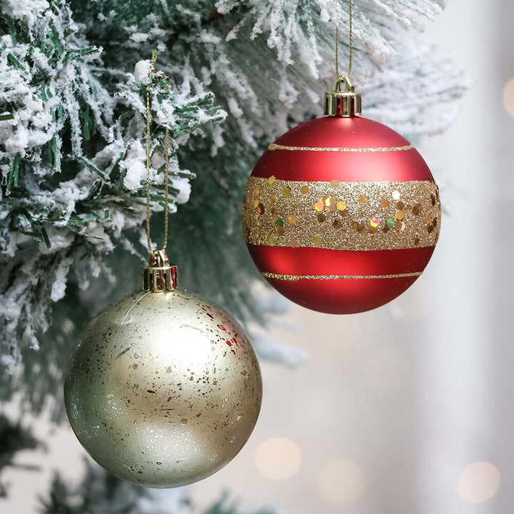 Charming Set of 35 Red and Gold Color Ornament Baubles, Christmas Tree Set Ornament Bundle OrnamentallyYou