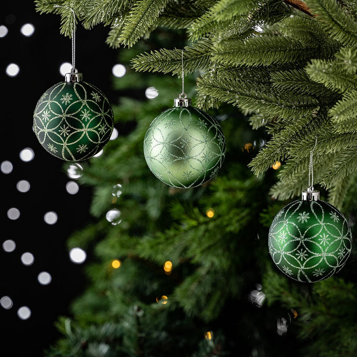 Enchanting Subtle Nature Ornament Bundle, Set of 6 Pine Green, Light Green, Mint Green, Pink and Matte Red Baubles Ornament Bundle OrnamentallyYou