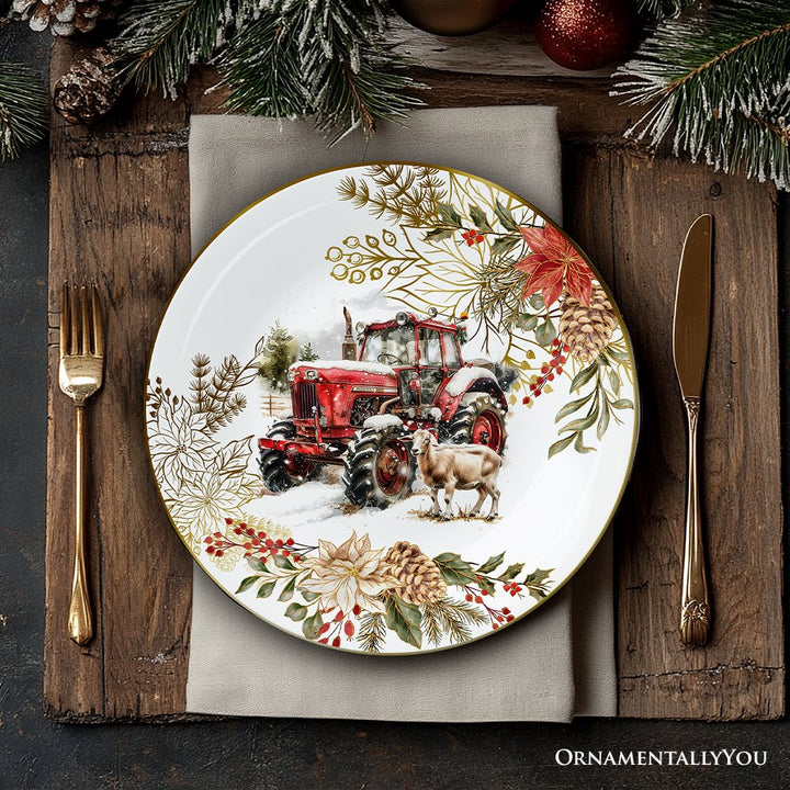 (Pre-Order) Farmhouse Christmas Set of 4 Plates with Real Gold Elements, Holiday Tableware Collection for Salad, Dessert, Appetizer, and Side Plates Plate Sets OrnamentallyYou