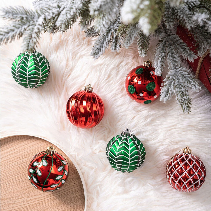 Festive Christmas Ornament Bundle, 16 Red and Green Glittered Baubles Ornament Bundle OrnamentallyYou