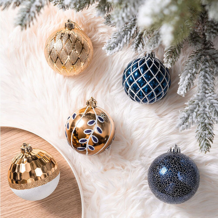 Festive Gold and Frosted Blue Assorted Ornament Bauble Bundle, Set of 16 Elegant Christmas Balls Ornament Bundle OrnamentallyYou