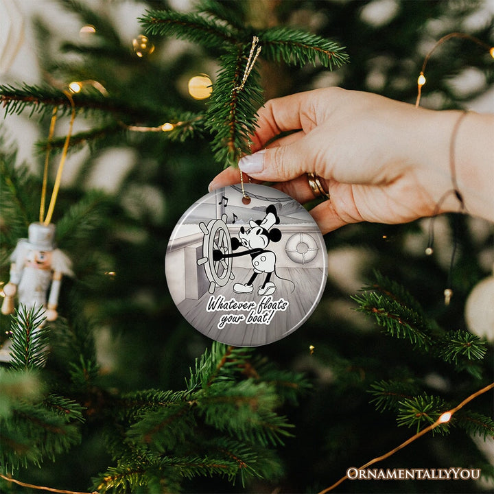 Funny Mouse Sailing Quotes Ornament, Classic Steamboat Willie Christmas Keepsake and Decor Ceramic Ornament OrnamentallyYou