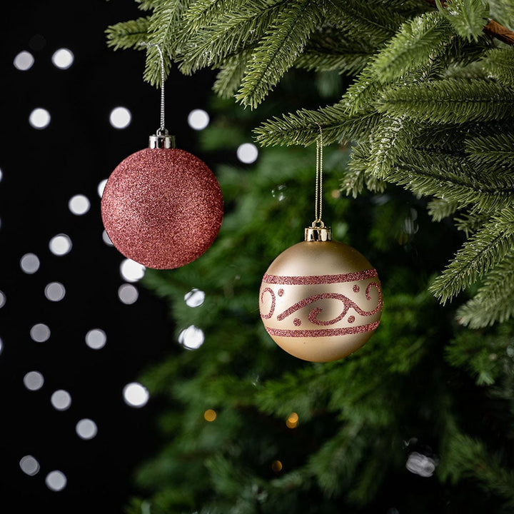 Glamorous and Cute Shiny Pink and Rose Gold Christmas Ornament Set, Glittered and Girly Feminine Holiday Baubles Ornament Bundle OrnamentallyYou
