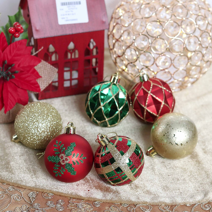 Graceful Ornament Bundle Set, Red, 30 Green and Gold Glittered Tree Baubles Ornament Bundle OrnamentallyYou
