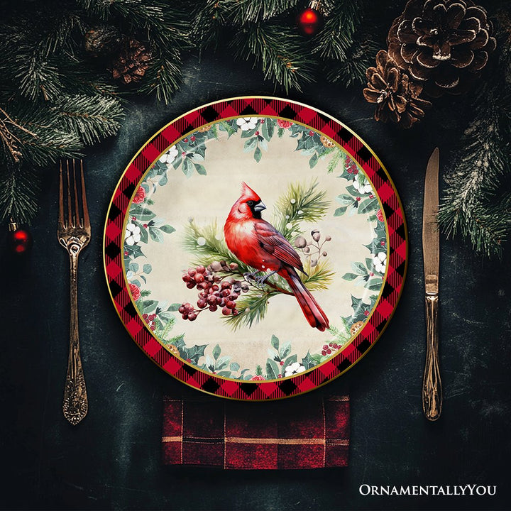 (Pre-Order) Holiday Cheer Set of 4 Plates with Real Gold Plaid Trim, Christmas Tableware Collection for Salad, Dessert, Appetizer, and Side Plates Plate Sets OrnamentallyYou