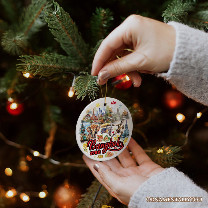Lively Bangkok City Artistic Ceramic Ornament, Thailand Souvenir and Christmas Decor Keepsake Ceramic Ornament OrnamentallyYou