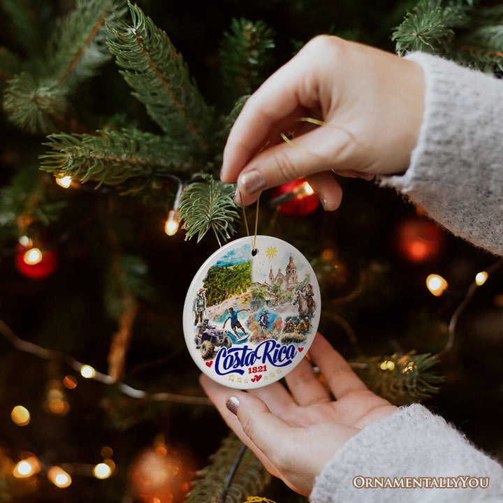 Marvelous Tropical Costa Rica Landmarks Ornament, Artistic Paradise and Caribbean Christmas Souvenir Ceramic Ornament OrnamentallyYou