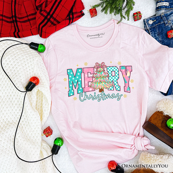 Merry Christmas Coquette Tree T-Shirt, Preppy Retro Holiday Gift Tee