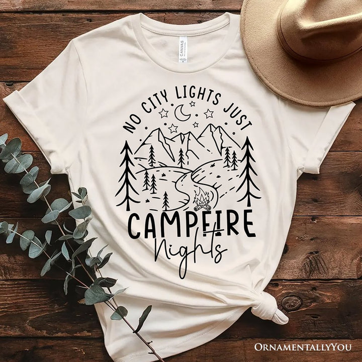 No City Lights Just Campfire Nights T-Shirt, White and Natural Camping Tee for Stargazing Campers T-Shirts OrnamentallyYou Natural XS