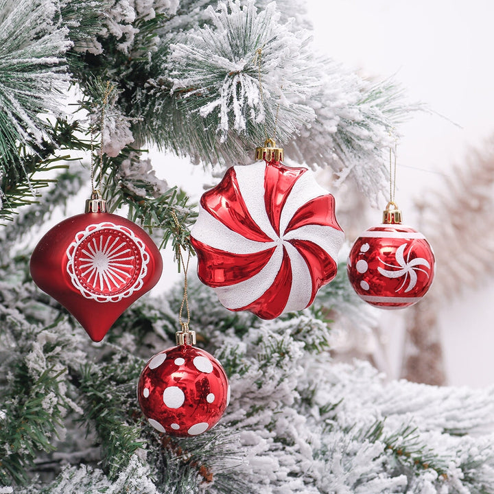 Premium Christmas Candy Red and White Large Ornament Set, Candycane Color 108 Piece Bauble Bundle Ornament Bundle OrnamentallyYou
