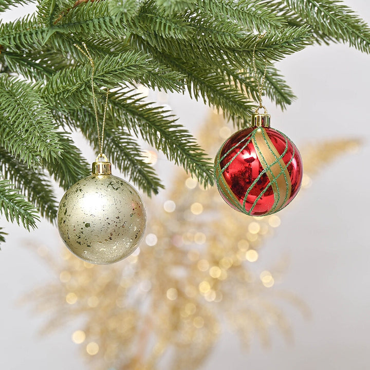 Refined Ornament Bauble Set, 24 Piece Red, Gold, and Green Glitter Christmas Bundle Ornament Bundle OrnamentallyYou