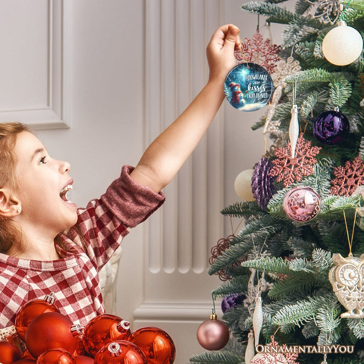 Snowflakes are Kisses from Heaven Christmas Ornament, Snowman in Magical Night Remembrance Gift Ceramic Ornament OrnamentallyYou