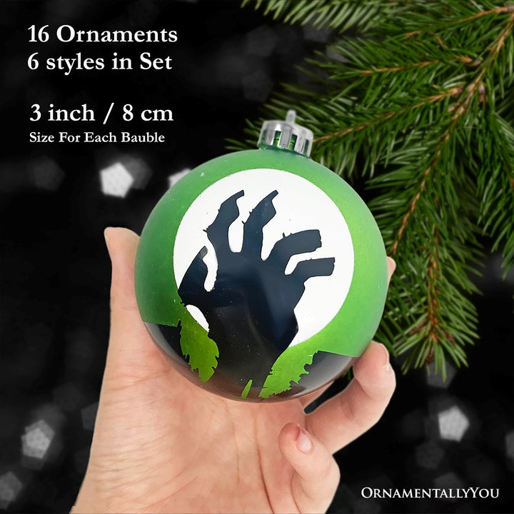 The Face of Spooky Horror 16 Piece Ornament Shatterproof Bundle Set, Halloween Pumpkin, Zombie, and Goblin Ornament Bundle OrnamentallyYou