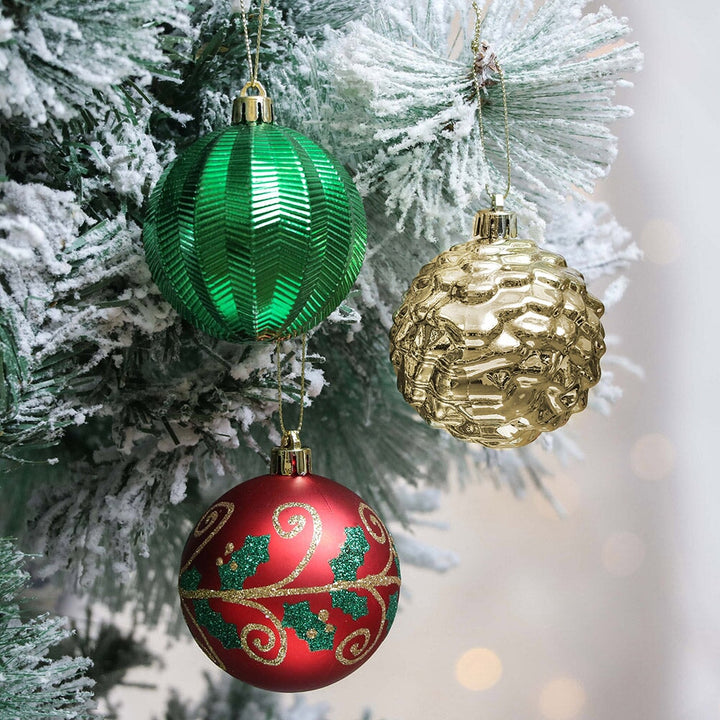 Uniquely Patterned Christmas Bauble Set, 35 Ornaments with Red, Green, and Gold Ornament Bundle OrnamentallyYou