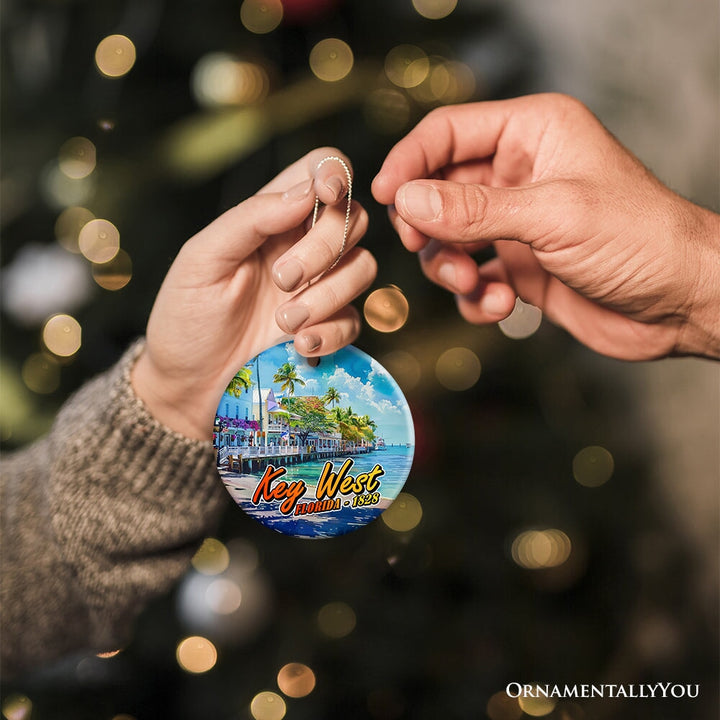 Artistic Key West Ceramic Ornament, Tropical Florida Vacation and Beach Paradise Christmas Souvenir Ceramic Ornament OrnamentallyYou