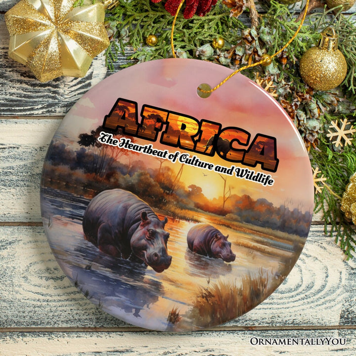 Artistic Natural Beauty of African Landscapes and Wildlife with Quotes Ornament, Christmas Gift or Travel Souvenir, Safari, Serengeti and Mount Kilimanjaro Ceramic Ornament OrnamentallyYou Circle Version 2
