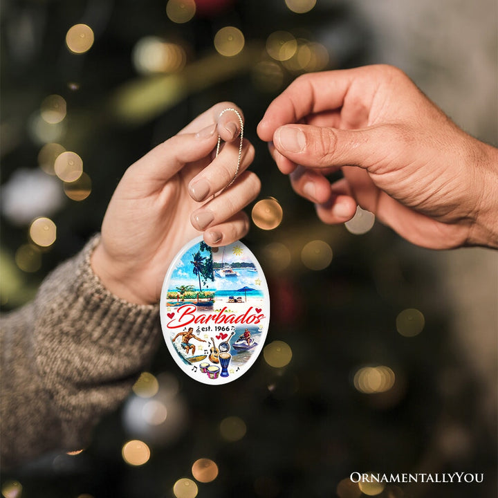 Artistic Tropical Barbados Landmarks and Beaches Ornament, Travel Caribbean Paradise Christmas Souvenir Ceramic Ornament OrnamentallyYou