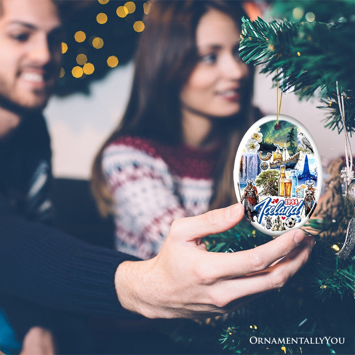 Artistically Majestic Iceland Landmarks Ornament, Cultural Norse and Viking Christmas Gift and Reykjavik Souvenir Ceramic Ornament OrnamentallyYou