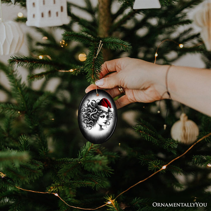 Bewitching Medusa with Santa Hat Ornament, Alluring Christmas Decoration for Halloween Tree Keepsake Ceramic Ornament OrnamentallyYou