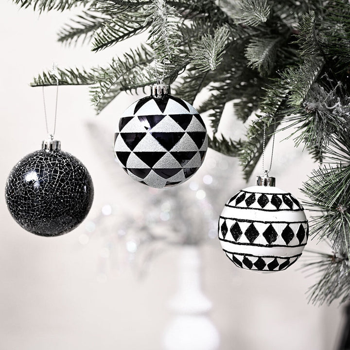 Black and White Monochrome Christmas Bauble Ornament Set, Emo or Gothic Tree Ideas Ornament Bundle OrnamentallyYou