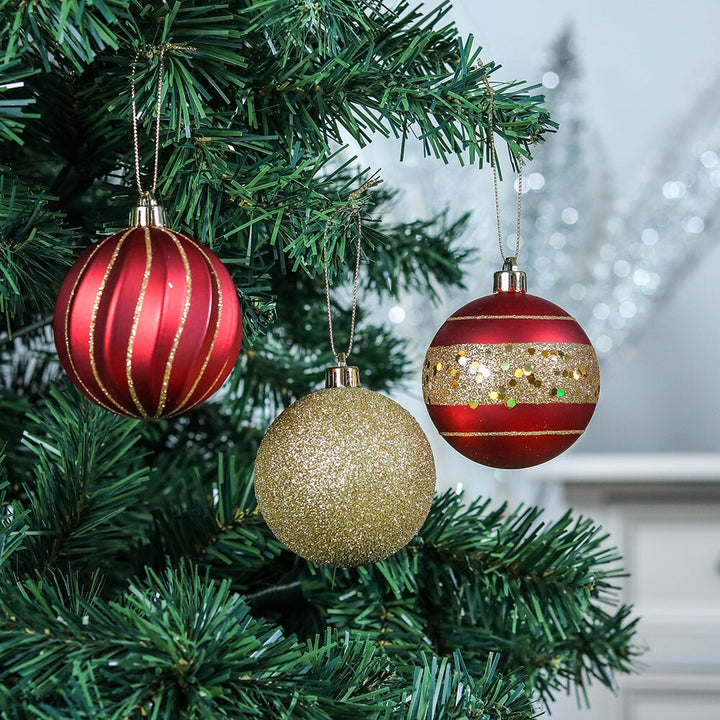 Charming Set of 35 Red and Gold Color Ornament Baubles, Christmas Tree Set Ornament Bundle OrnamentallyYou