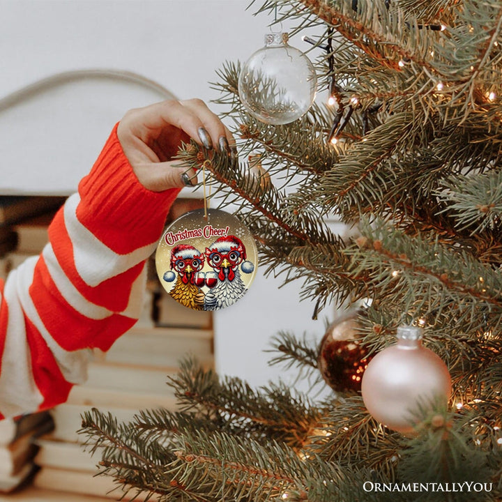 Christmas Cheer Chicken Ornament, Whimsical Holiday Tree Decoration Ceramic Ornament OrnamentallyYou