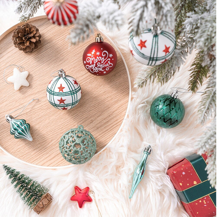 Elegantly Distinct Set of Christmas Ornaments Magenta, Green, White and Red Baubles, Icicles and Stars Ornament Bundle OrnamentallyYou