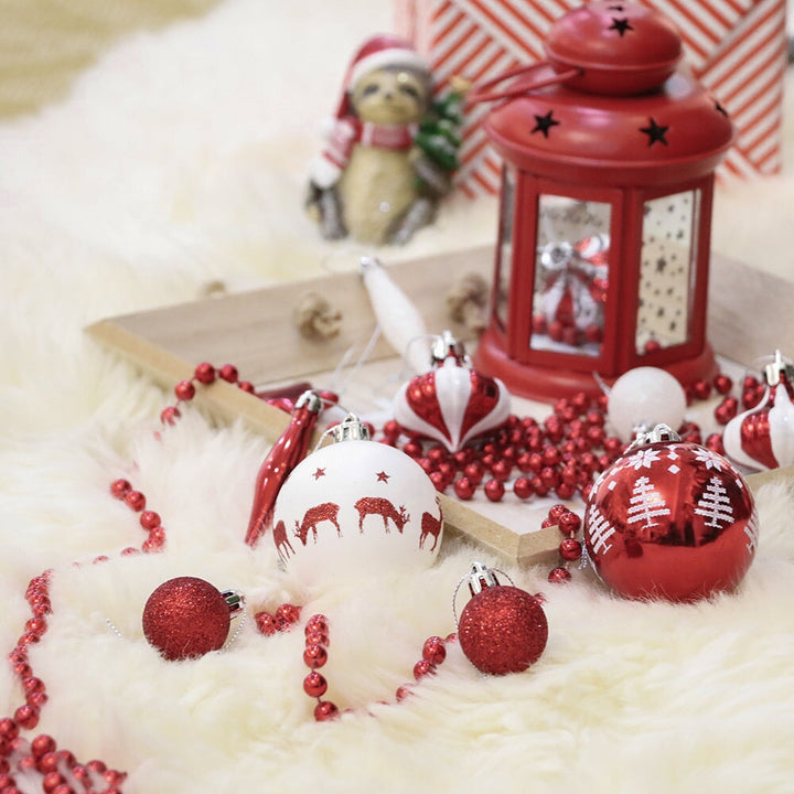 Endearing Prominent Red and White Christmas Ornament Set, Bauble Bundle with Candycane Colors and Patterns 70 Pieces Ornament Bundle OrnamentallyYou