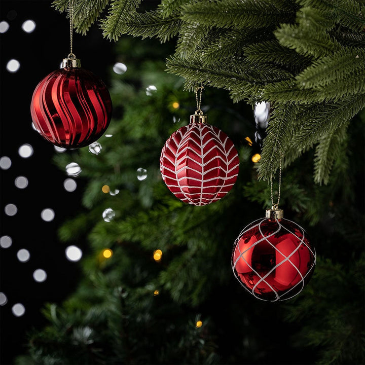 Festive Christmas Ball Set, 16 Ornaments with Varied and Refined Red Colors Packaged Ornament Bundle OrnamentallyYou