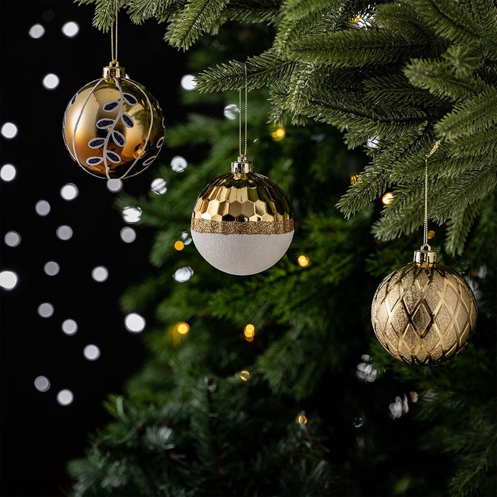 Festive Gold and Frosted Blue Assorted Ornament Bauble Bundle, Set of 16 Elegant Christmas Balls Ornament Bundle OrnamentallyYou