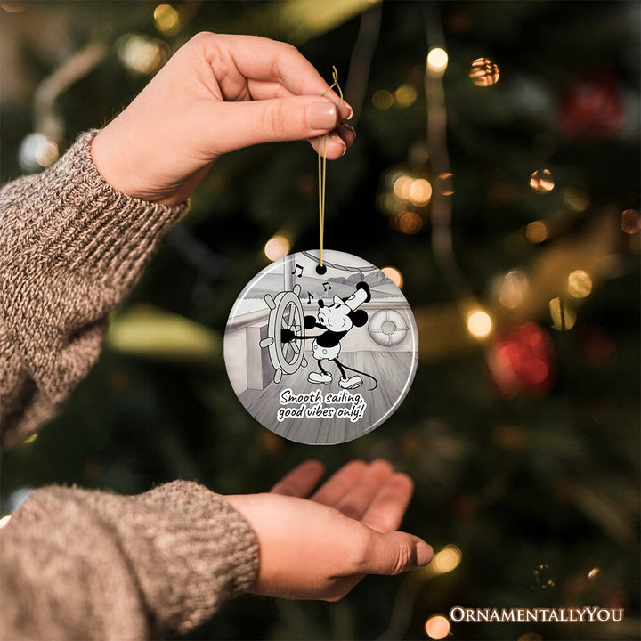 Funny Mouse Sailing Quotes Ornament, Classic Steamboat Willie Christmas Keepsake and Decor Ceramic Ornament OrnamentallyYou