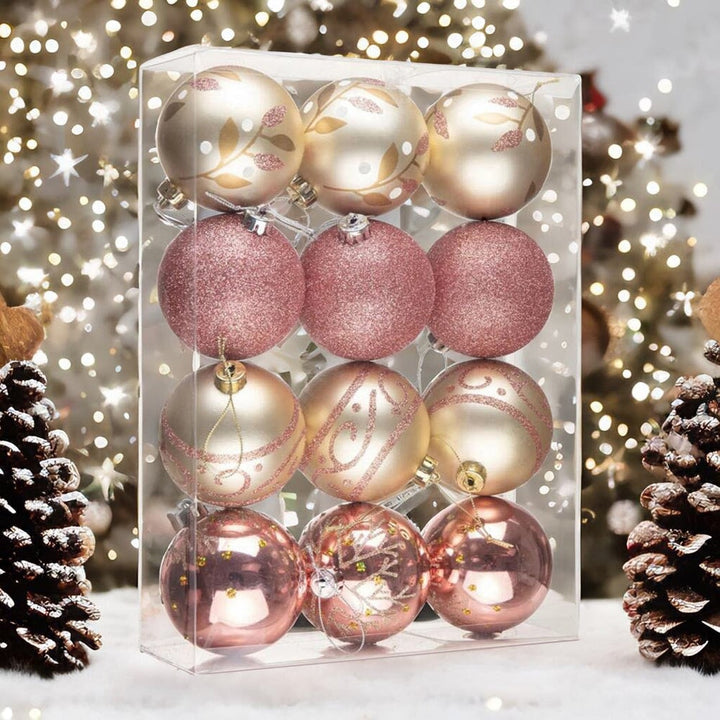 Glamorous and Cute Shiny Pink and Rose Gold Christmas Ornament Set, Glittered and Girly Feminine Holiday Baubles Ornament Bundle OrnamentallyYou