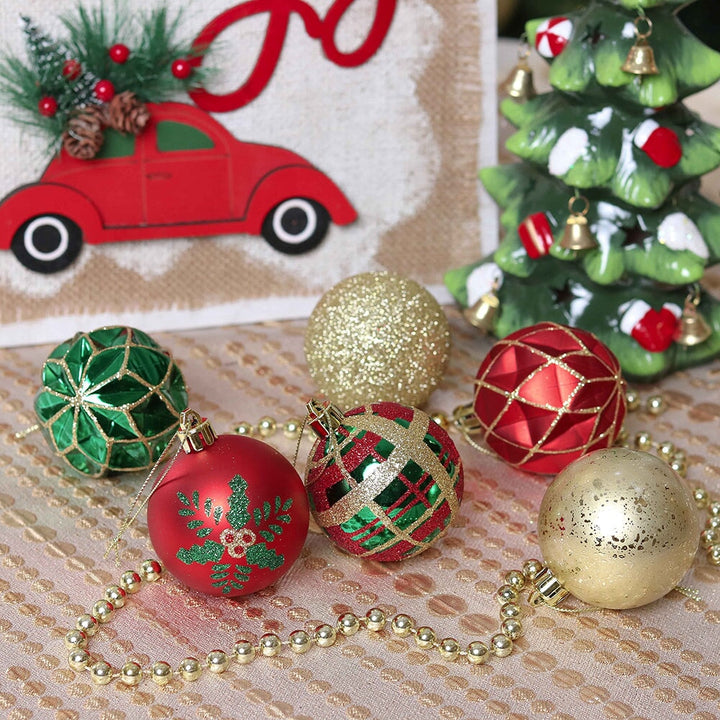 Graceful Ornament Bundle Set, Red, 30 Green and Gold Glittered Tree Baubles Ornament Bundle OrnamentallyYou