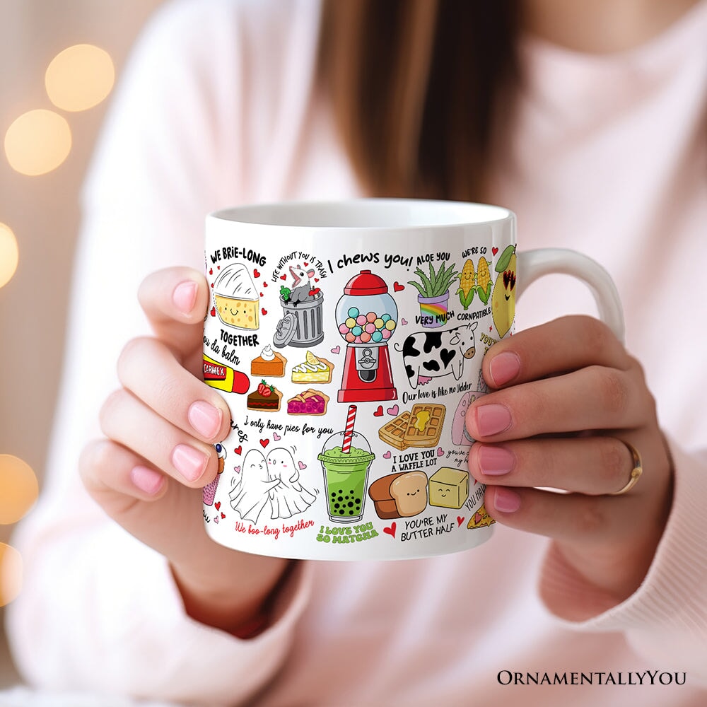 Hand Drawn Corny Love Puns Personalized Valentine Mug with Custom Name Personalized Ceramic Mug OrnamentallyYou