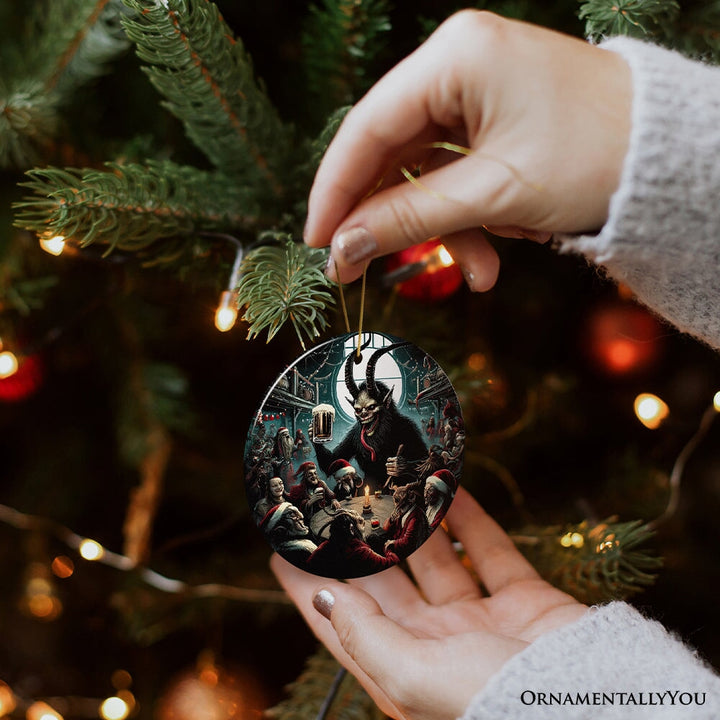 Krampus’s Unholy Revelry Ornament, Dark Folklore Celebration and Spooky Decor Ceramic Ornament OrnamentallyYou