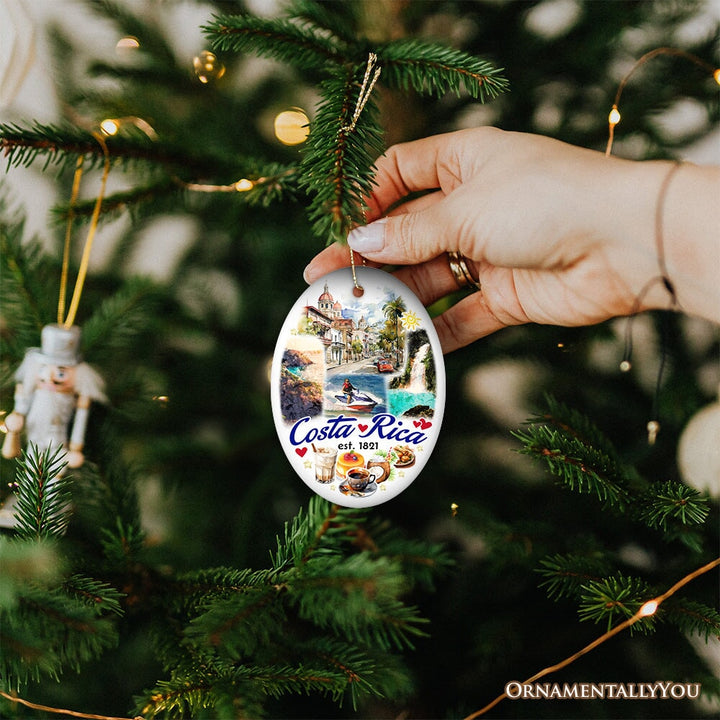 Marvelous Tropical Costa Rica Landmarks Ornament, Artistic Paradise and Caribbean Christmas Souvenir Ceramic Ornament OrnamentallyYou