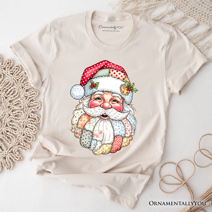 Patchwork Santa Claus T-Shirt, Retro Christmas Holiday Tee