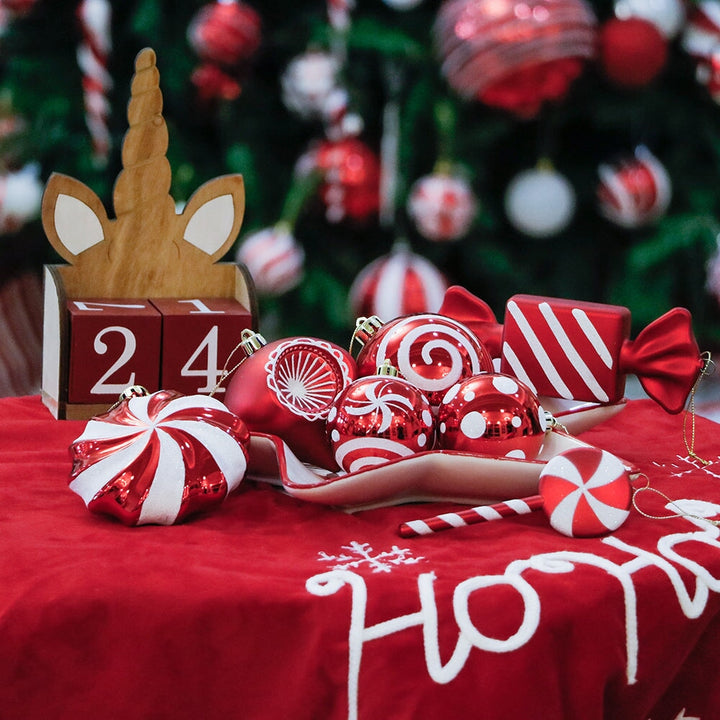 Premium Christmas Candy Red and White Large Ornament Set, Candycane Color 108 Piece Bauble Bundle Ornament Bundle OrnamentallyYou